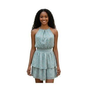 The General Good Floral Mini Dress~Size Small~Green Lined Ruffled Layers~L14 30